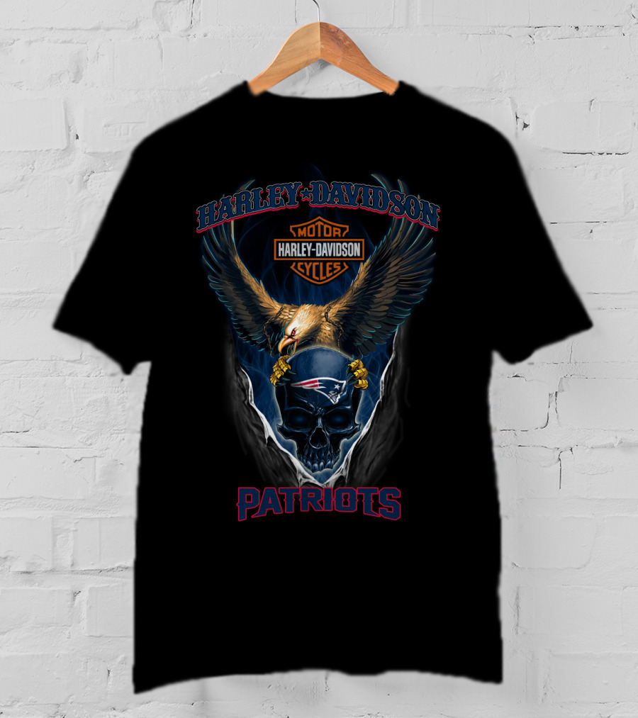 Harley Davidson Motorcycles New England Patriots Skull Eagle T-Shirt
