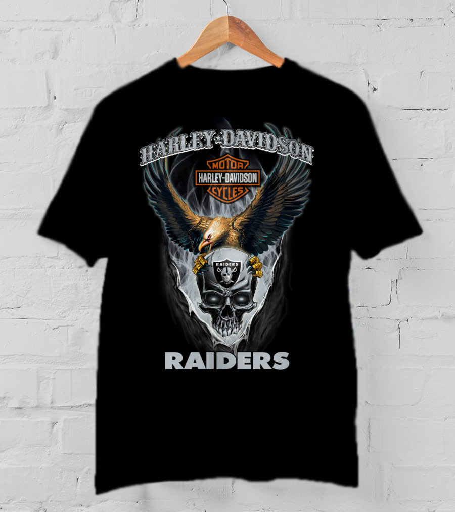 Harley Davidson Motor Cycles Raiders Skull Eagle T-Shirt