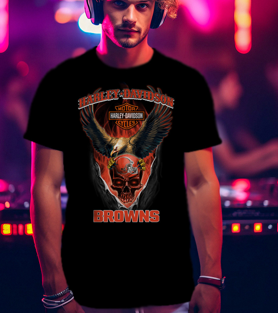 Harley Davidson Motor Cycles Eagle Cleveland Browns T-Shirt