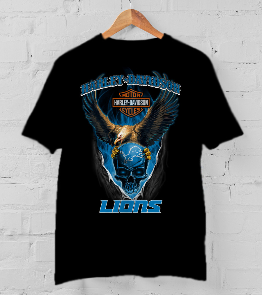 Harley Davidson Motor Cycles Eagle Skull Lions T-Shirt