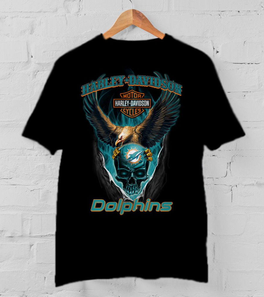 Harley Davidson Motor Cycles Eagle Miami Dolphins T-Shirt
