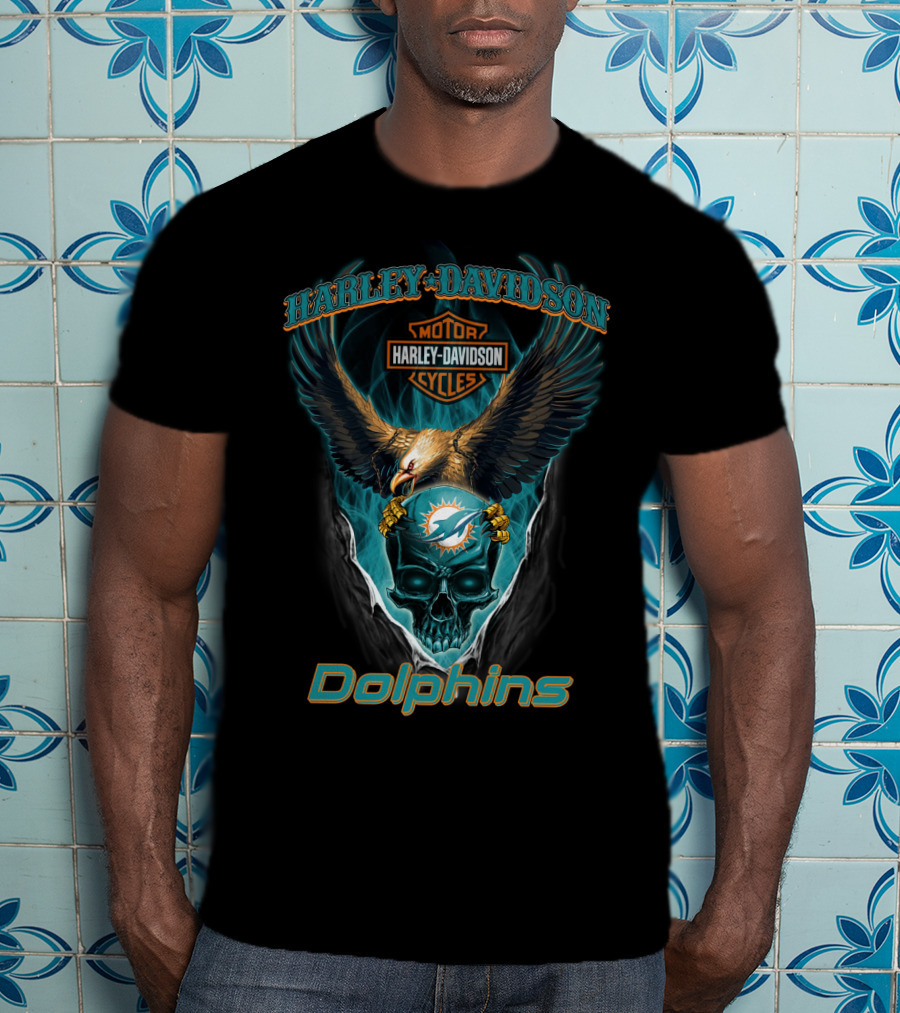 Harley Davidson Motor Cycles Eagle Miami Dolphins T-Shirt
