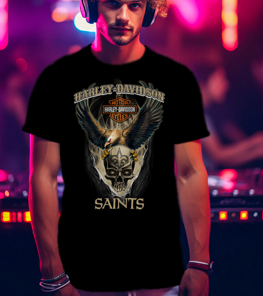 Harley Davidson Motor Cycles New Orleans Saints T-Shirt