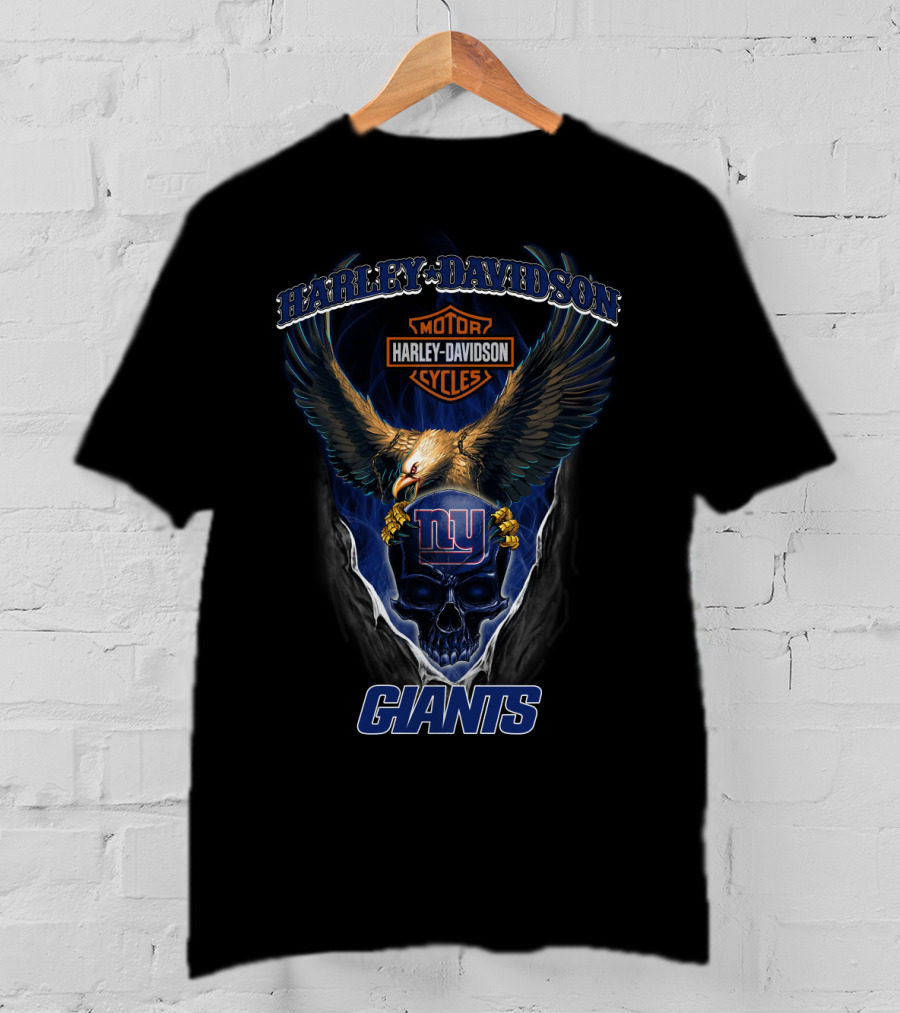 Harley Davidson Motor Cycles New York Giants Eagle Skull T-Shirt
