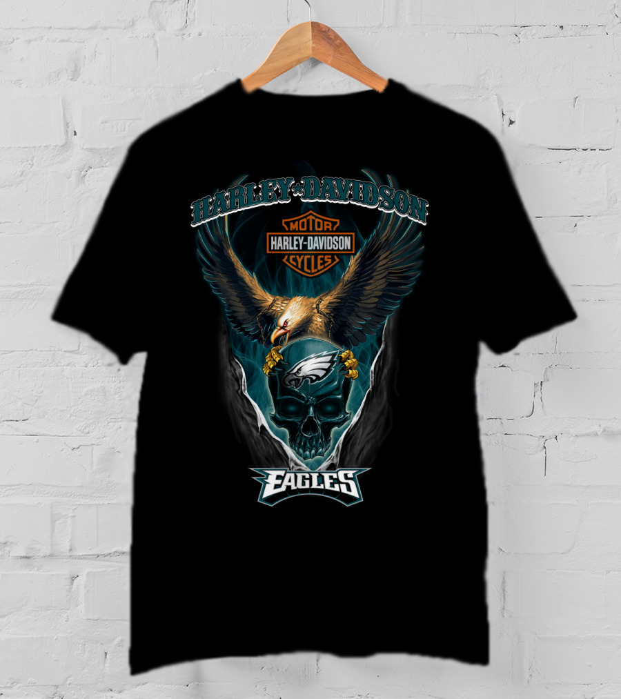 Harley Davidson Motor Cycles Philadelphia Eagles Eagle Skull T-Shirt