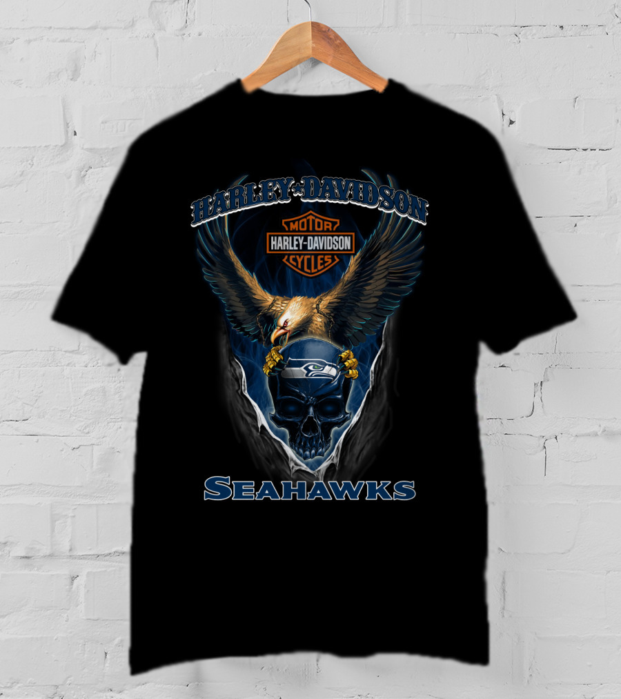 Harley Davidson Seattle Seahawks Skull And Eagle T-Shirt