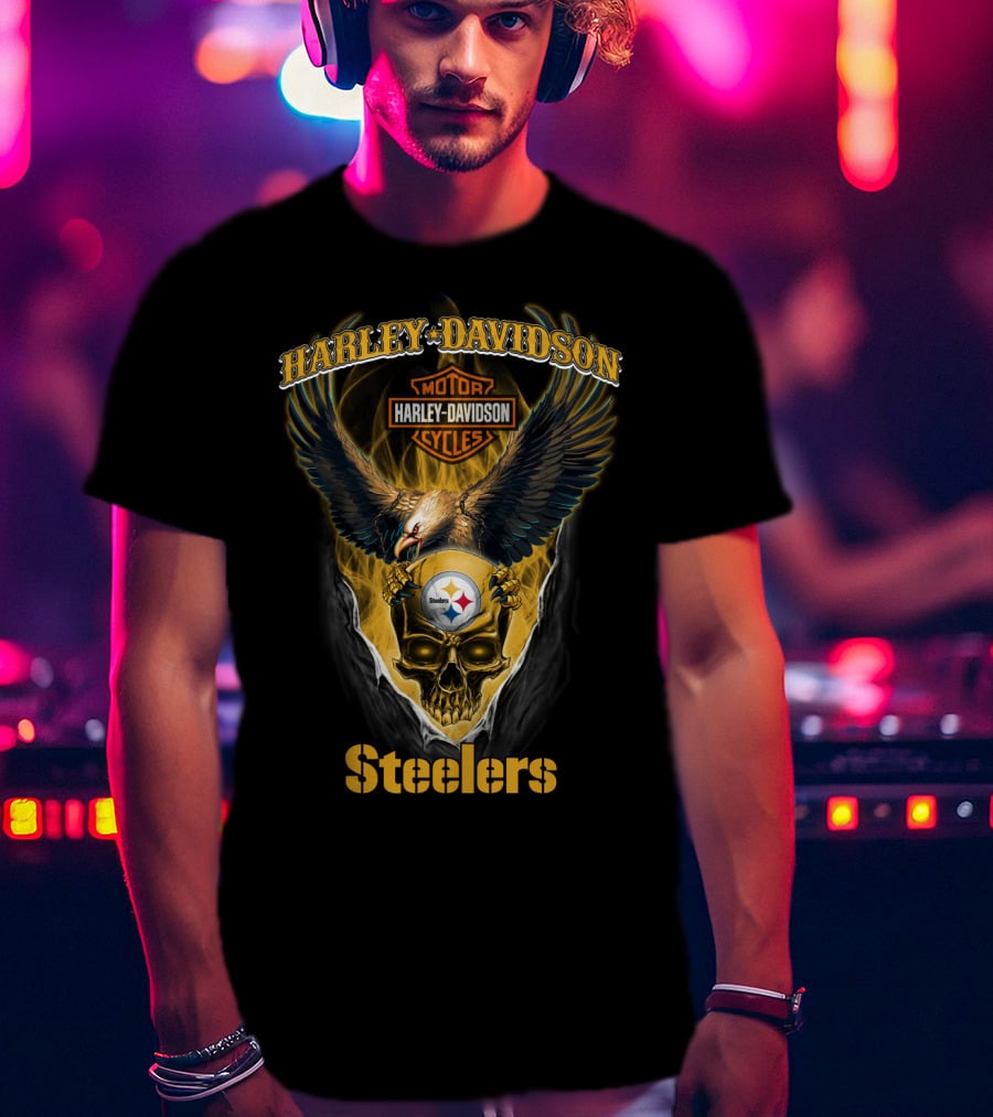 Harley Davidson Pittsburgh Steelers Eagle Skull T-Shirt