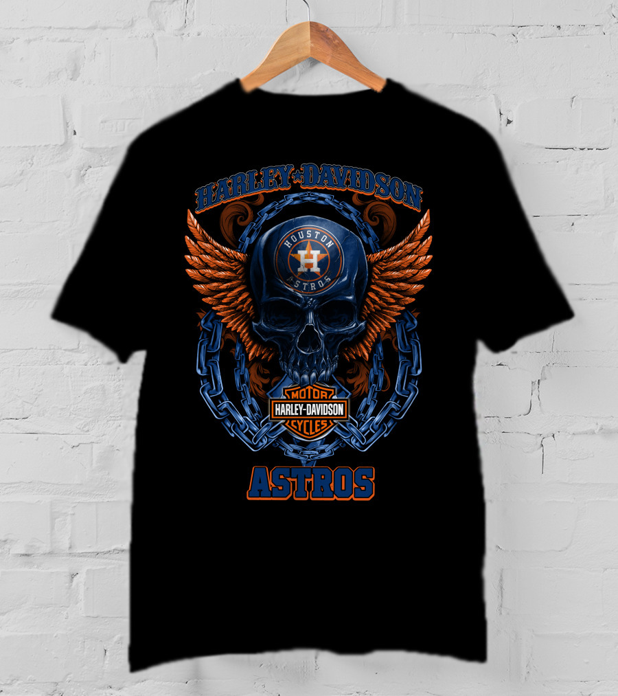 Harley Davidson Houston Astros Skull Wings Motor Cycles T-Shirt