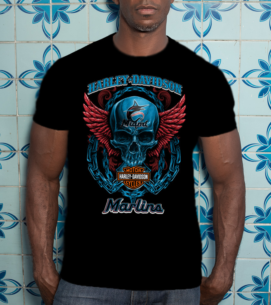Harley Davidson Miami Marlins Motor Cycles T-Shirt