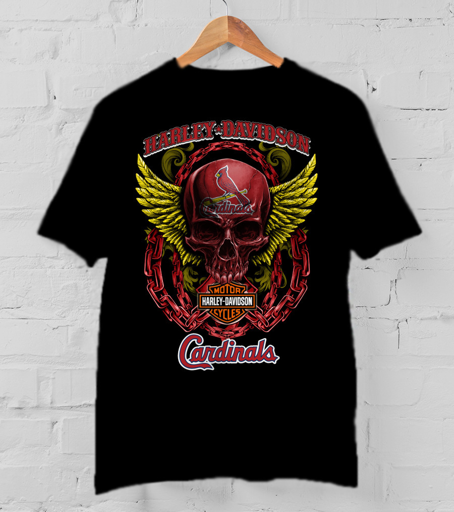 Harley Davidson St Louis Cardinals Skull Wings T-Shirt