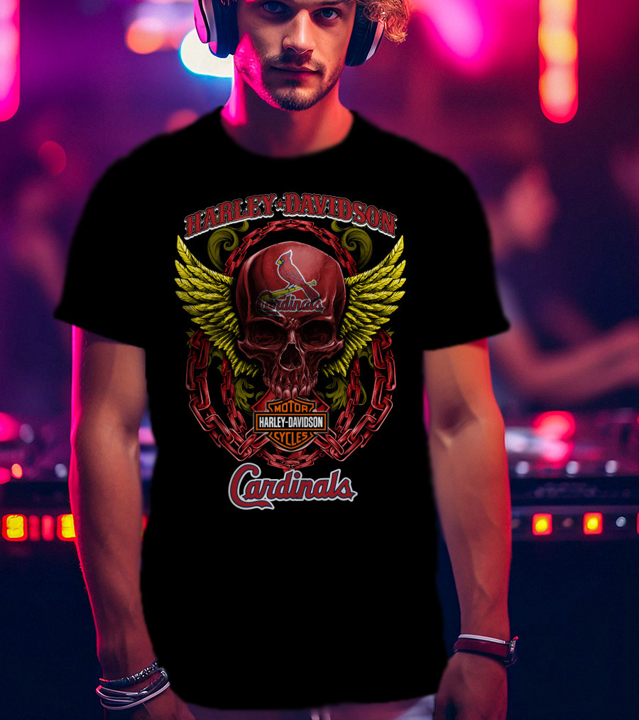 Harley Davidson St Louis Cardinals Skull Wings T-Shirt