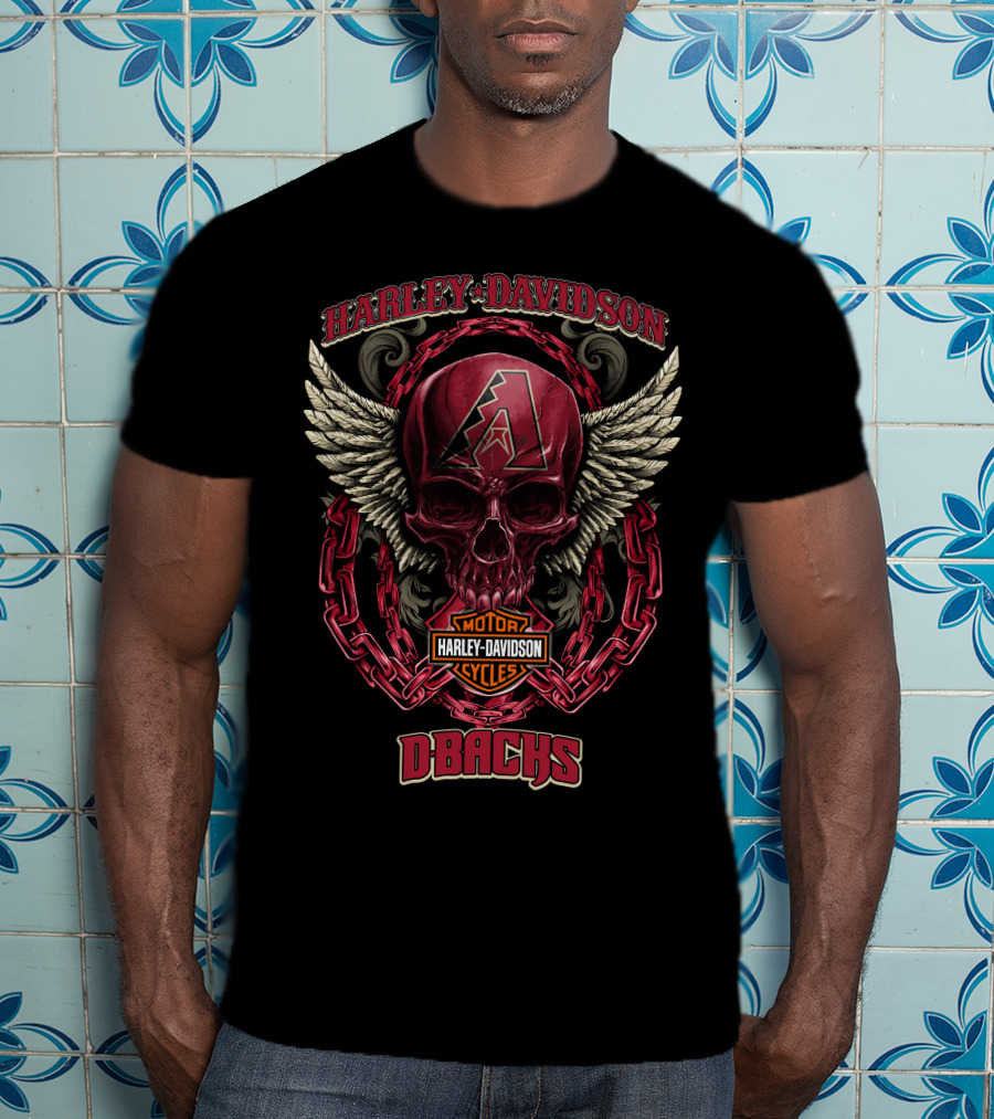 Harley Davidson Arizona Diamondbacks Dbacks Skull Wings Motorcycle Cycles T-Shirt