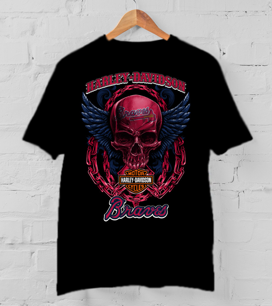 Harley Davidson Braves Skull Wings Atlanta Braves T-Shirt