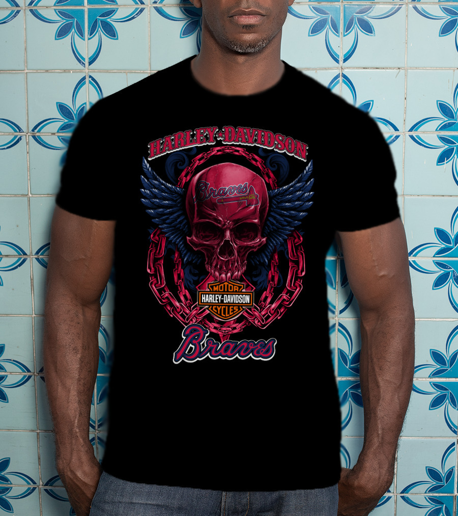Harley Davidson Braves Skull Wings Atlanta Braves T-Shirt