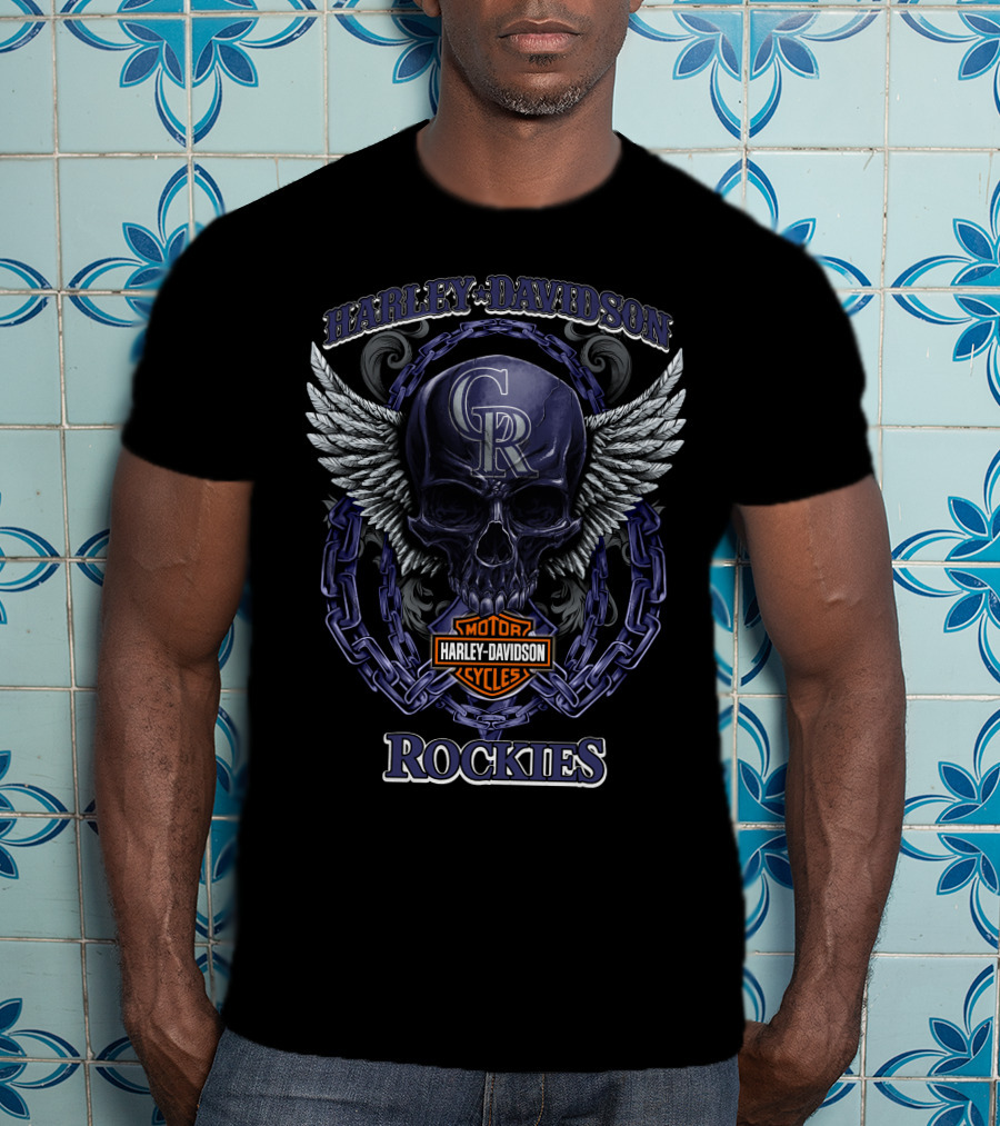 Harley Davidson Colorado Rockies Cr Skull With Wings And Chain T-Shirt