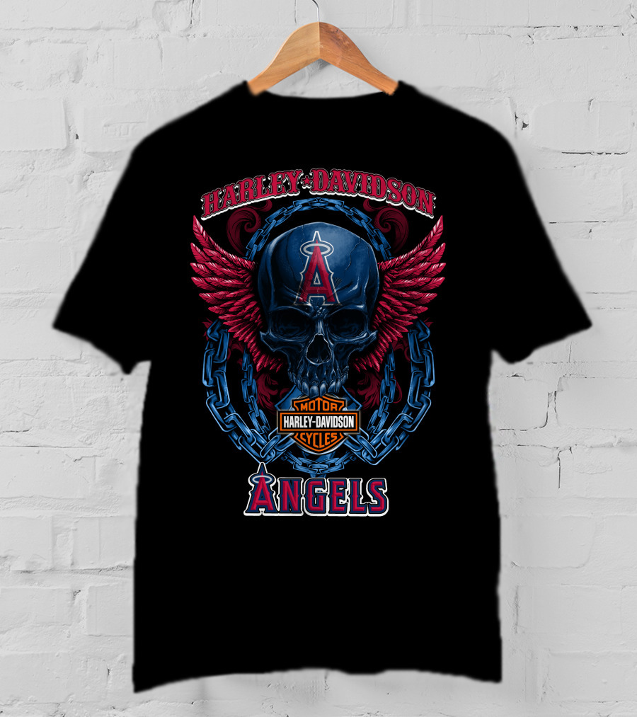 Harley Davidson Motorcycles Los Angeles Angels Skull Wings T-Shirt