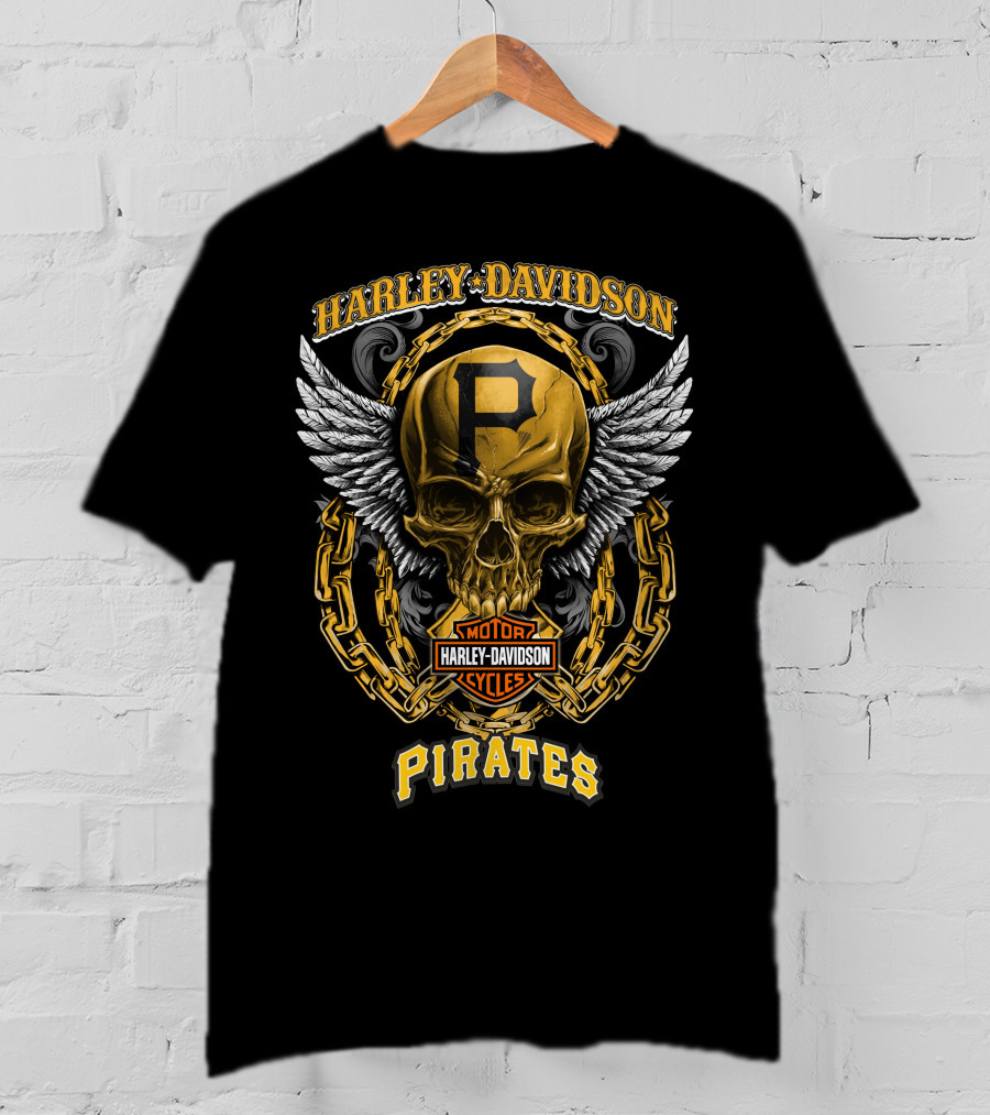 Harley Davidson Pirates Skull With Wings And Chain T-Shirt