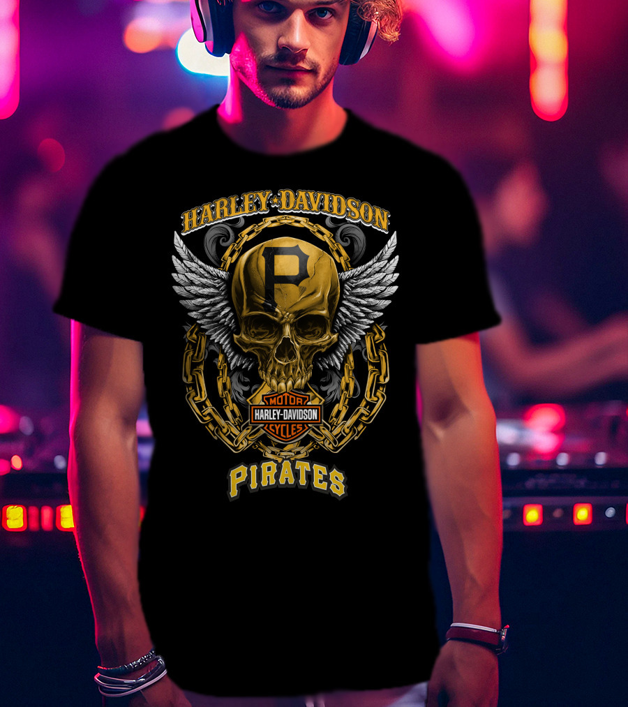 Harley Davidson Pirates Skull With Wings And Chain T-Shirt