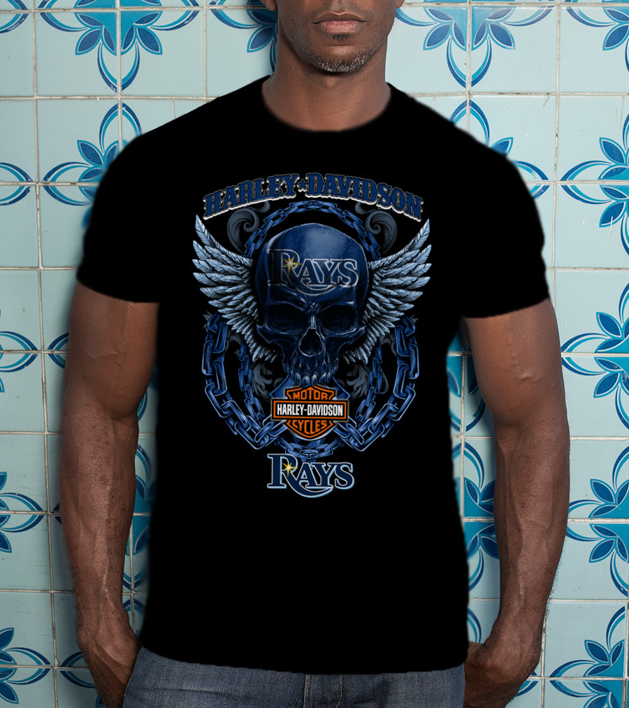 Harley Davidson Rays Skull Wings Motor Cycles T-Shirt