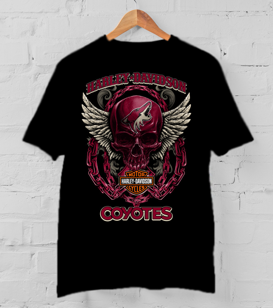 Harley Davidson Motorcycles Arizona Coyotes Skull Wing T-Shirt
