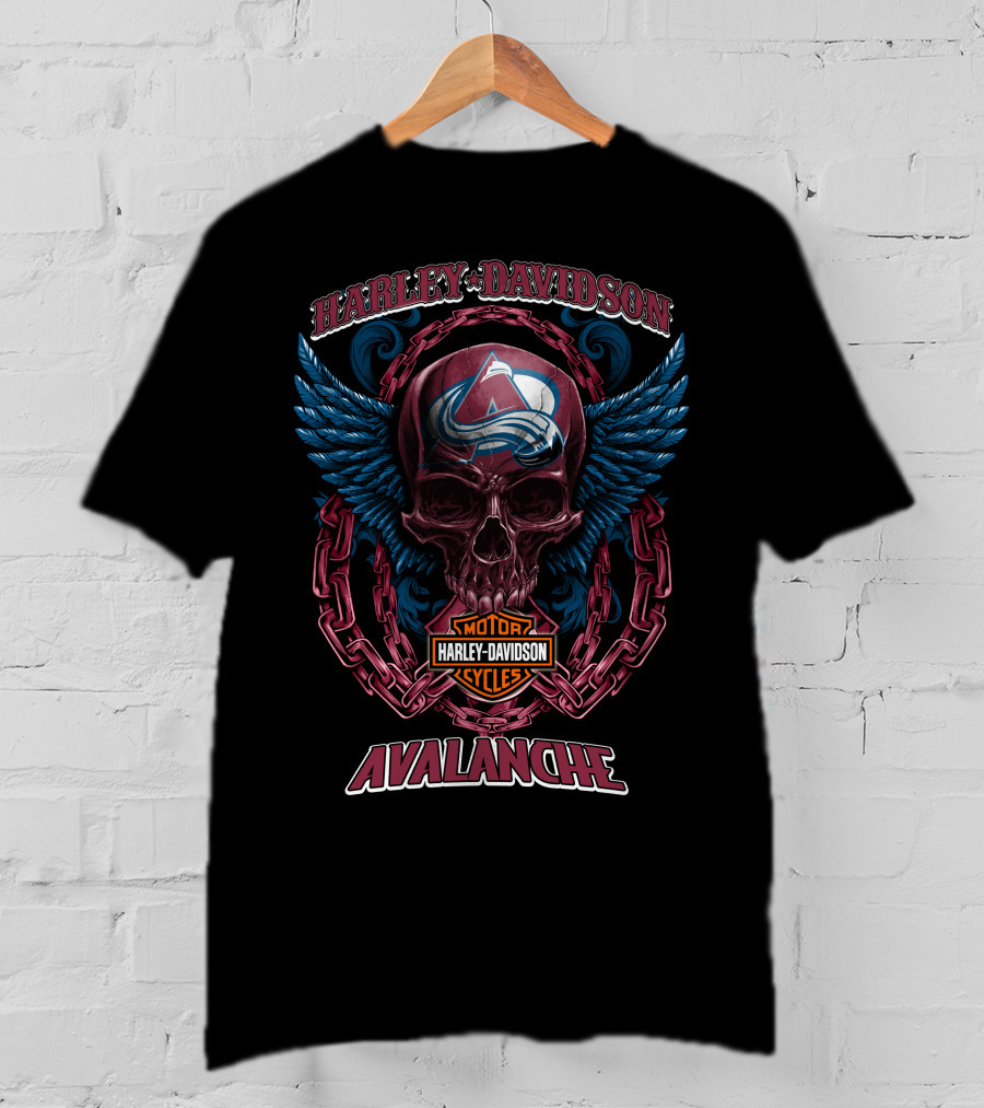 Harley Davidson Nhl Colorado Avalanche Skull Wings Motorcycle Cycles T-Shirt