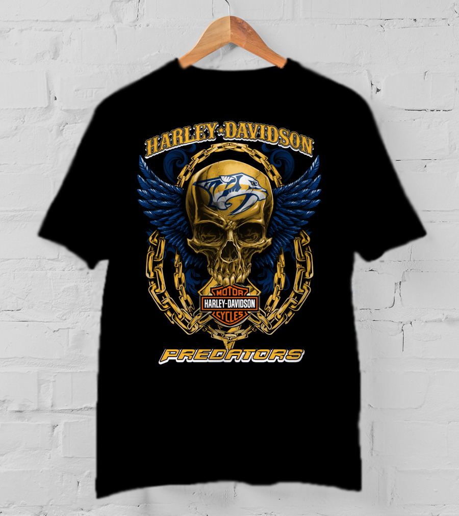 Harley Davidson Motor Cycles Nashville Predators Skull And Chains T-Shirt