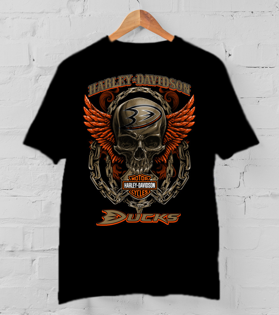 Harley Davidson Anaheim Ducks Nhl Skull Chains Wings T-Shirt