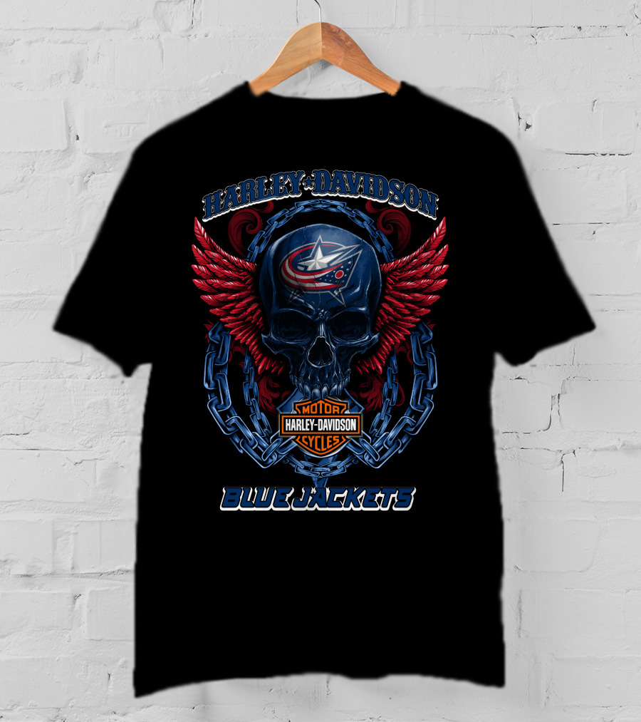 Harley Davidson Blue Jackets Columbus Nhl Motorcycles T-Shirt