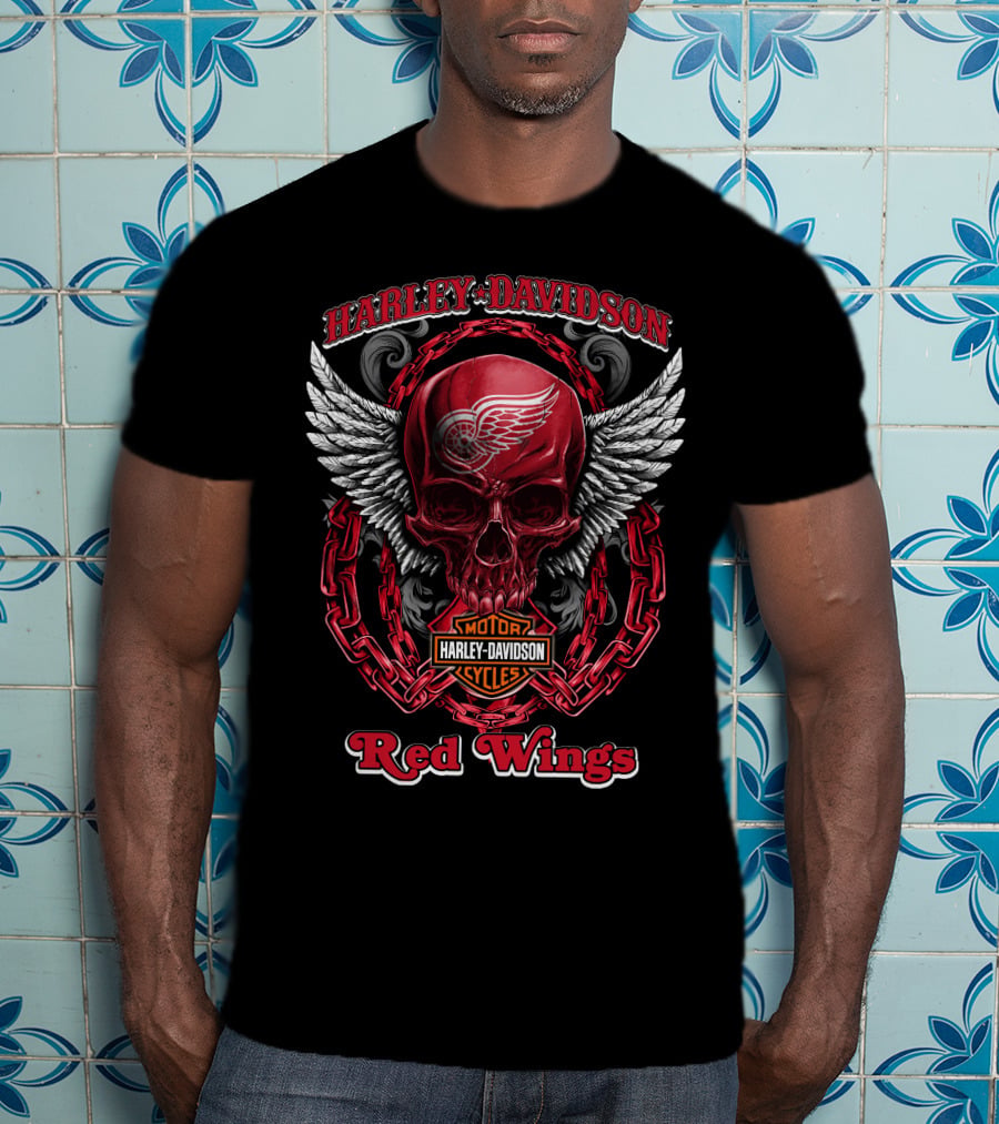 Harley Davidson Motor Cycles Red Wings T-Shirt