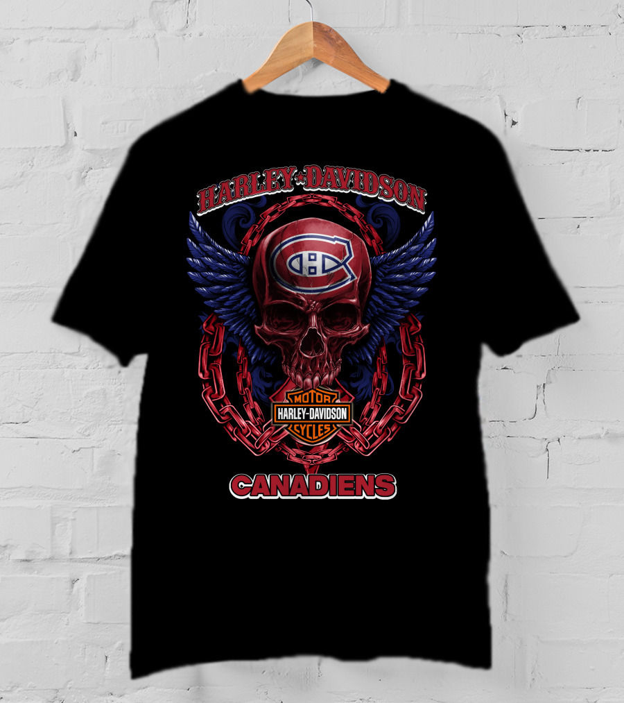 Harley Davidson Montreal Canadiens Nhl Skull Wings T-Shirt