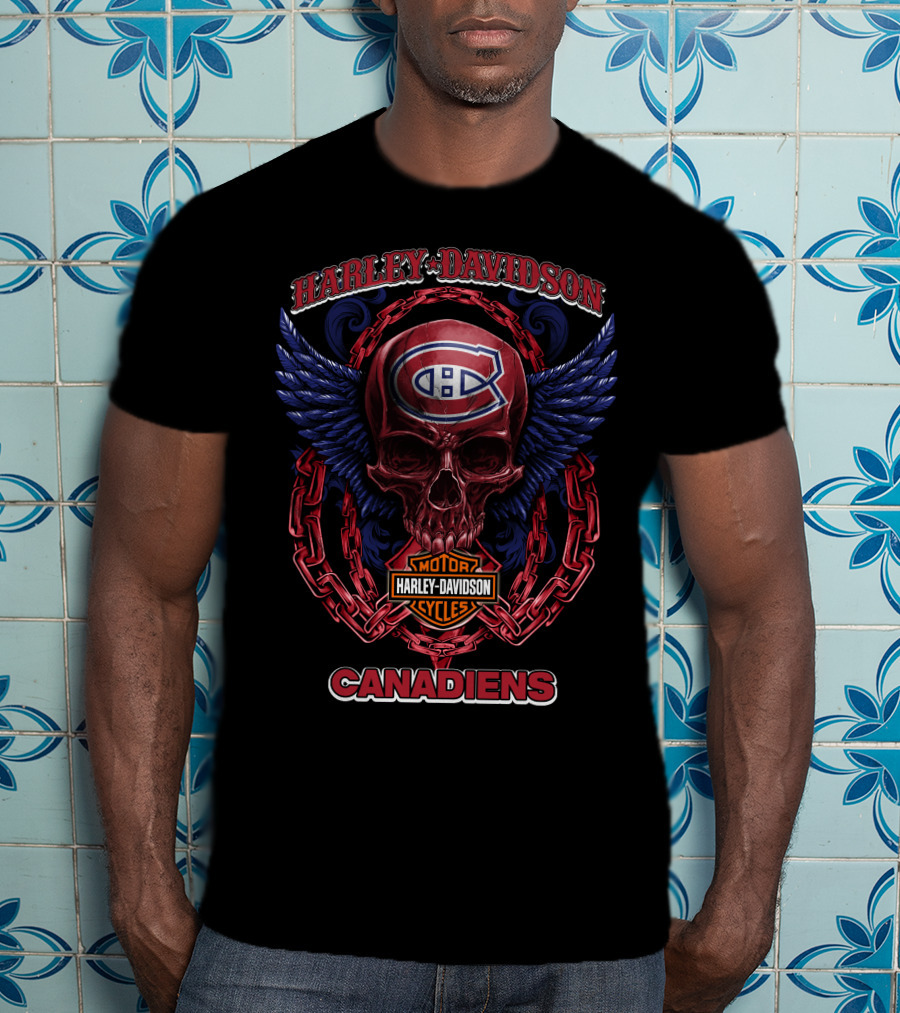 Harley Davidson Montreal Canadiens Nhl Skull Wings T-Shirt