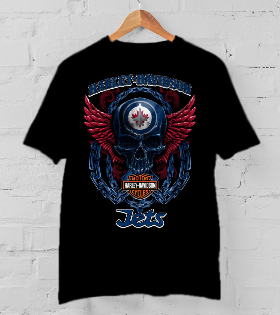 Harley Davidson Motor Cycles Nhl Winnipeg Jets Skull Wings T-Shirt