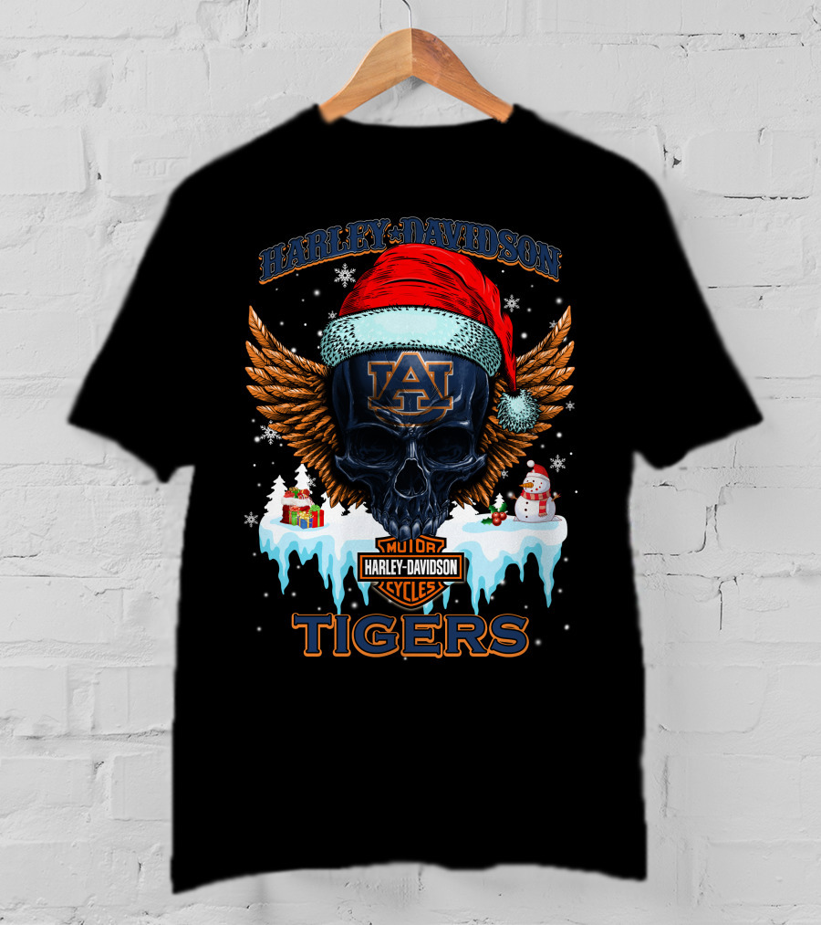 Harley Davidson Auburn Tigers Santa Skull T-Shirt