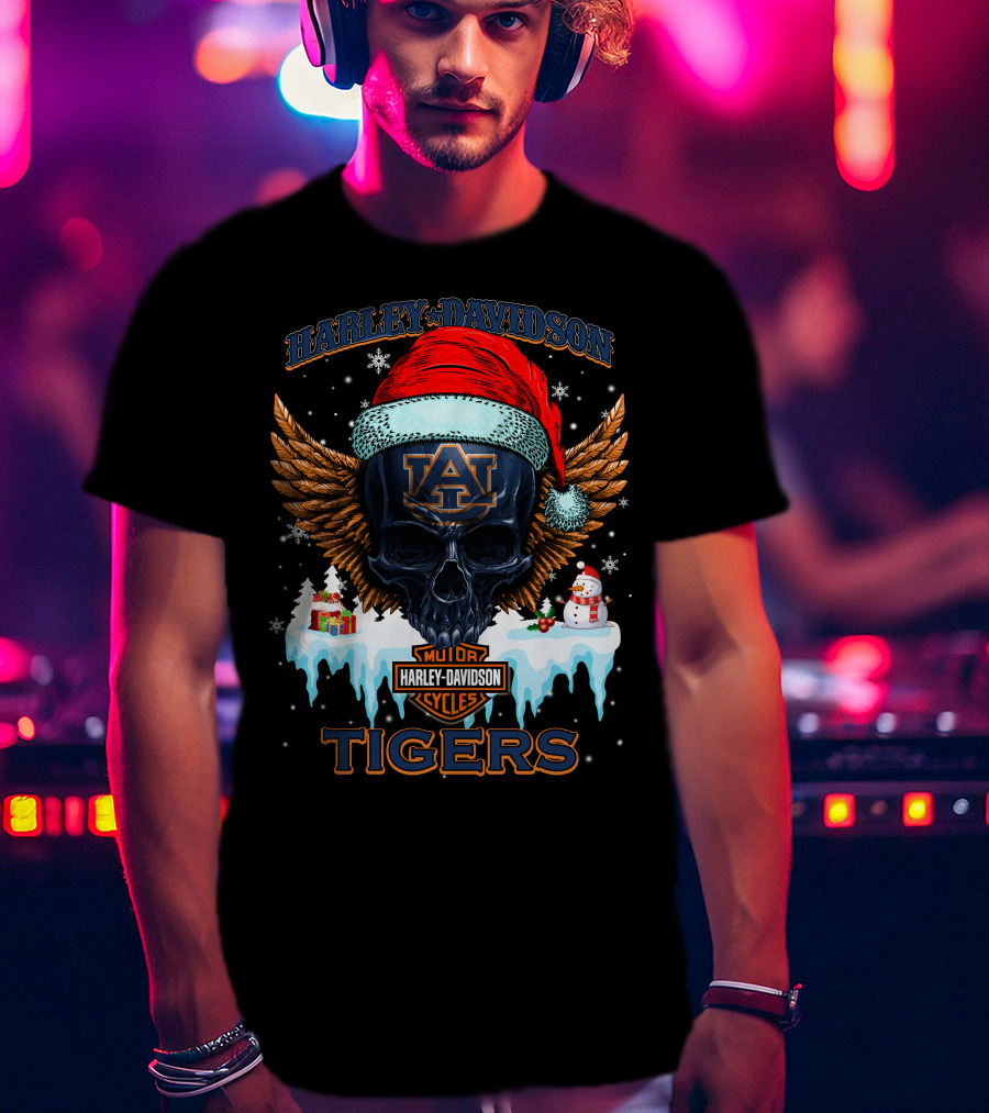 Harley Davidson Auburn Tigers Santa Skull T-Shirt