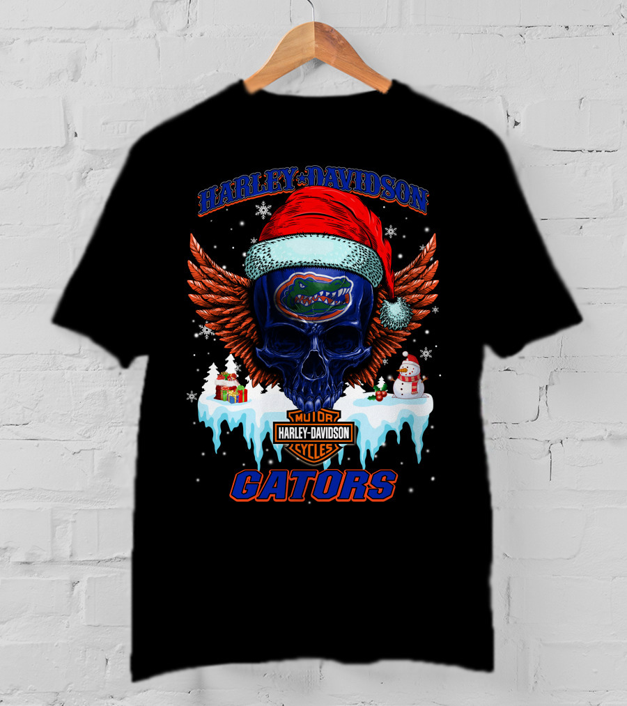 Harley Davidson Motor Cycles Gators Santa Skull T-Shirt