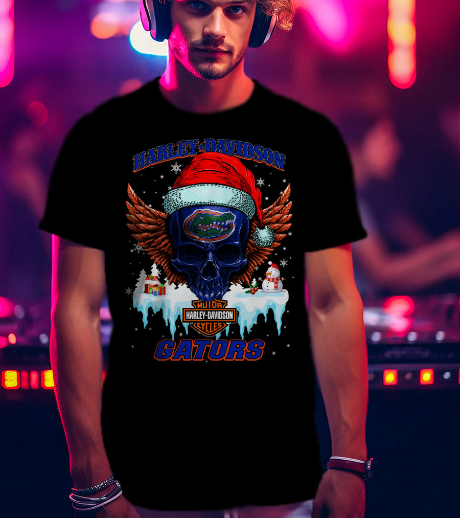 Harley Davidson Motor Cycles Gators Santa Skull T-Shirt