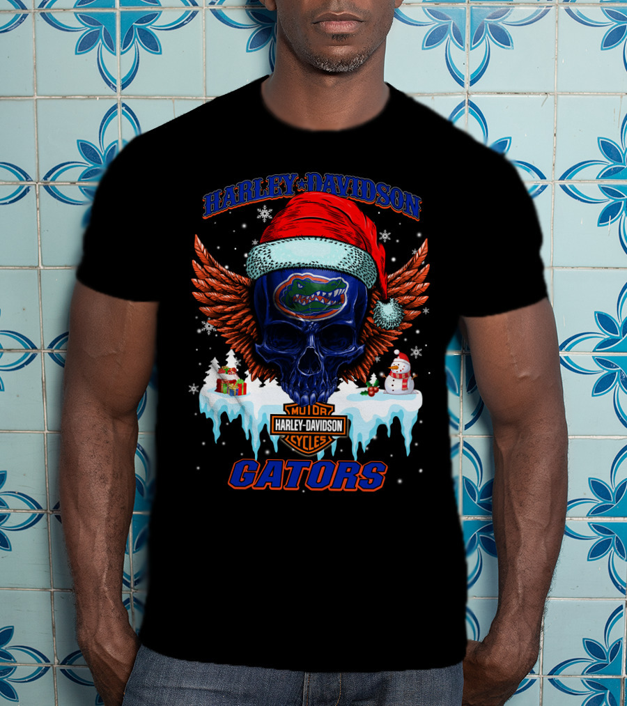 Harley Davidson Motor Cycles Gators Santa Skull T-Shirt