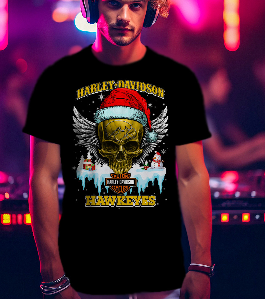 Harley Davidson Hawkeyes Motorcycles Holiday Skull And Wings T-Shirt