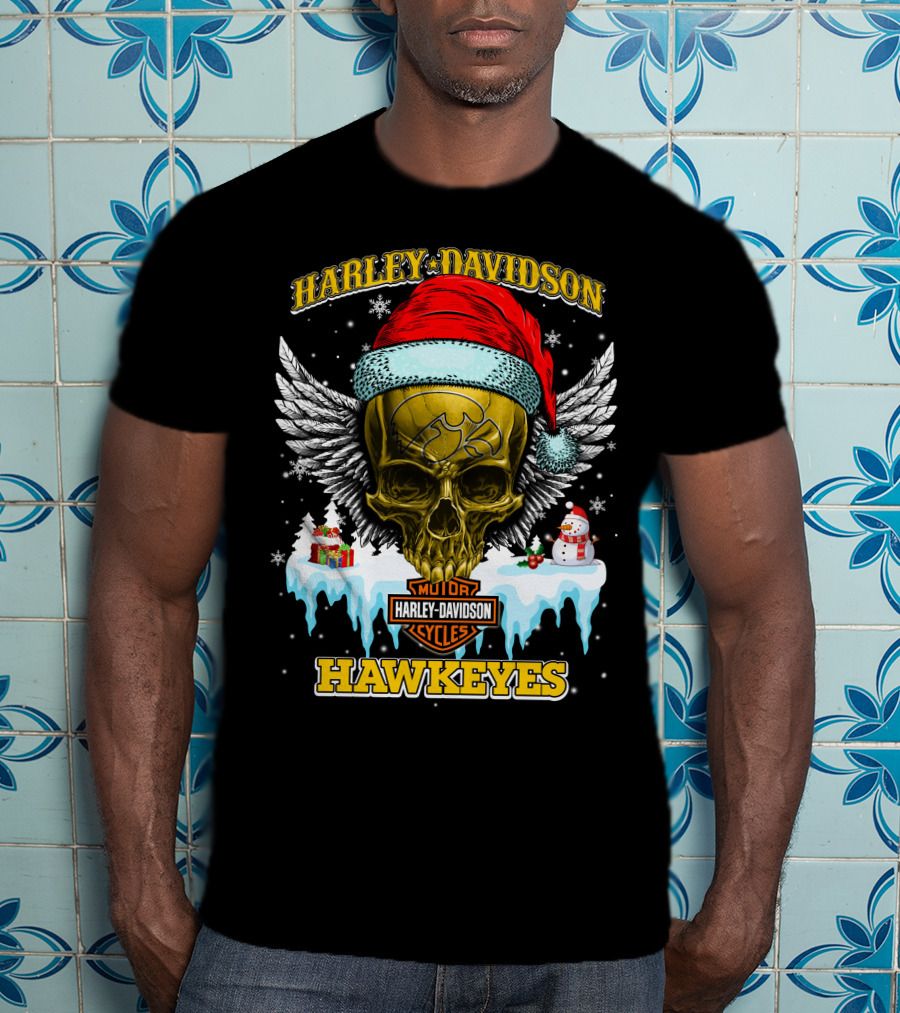 Harley Davidson Hawkeyes Motorcycles Holiday Skull And Wings T-Shirt