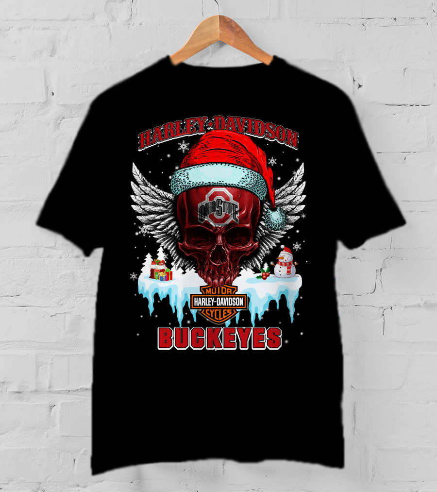 Harley Davidson Ohio State Buckeyes Motorcycles Cycles Santa Skull Wings Snowman T-Shirt