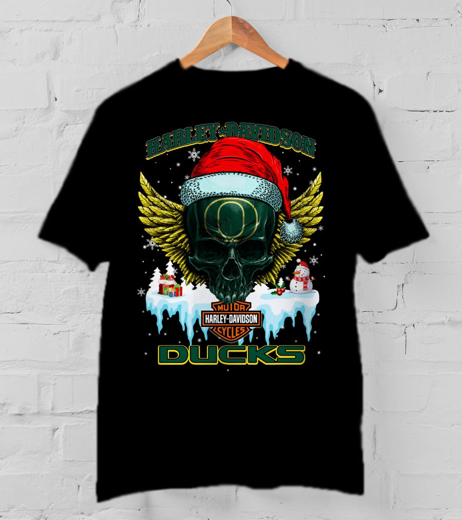 Harley Davidson Oregon Ducks Santa Skull Snowman Holiday T-Shirt