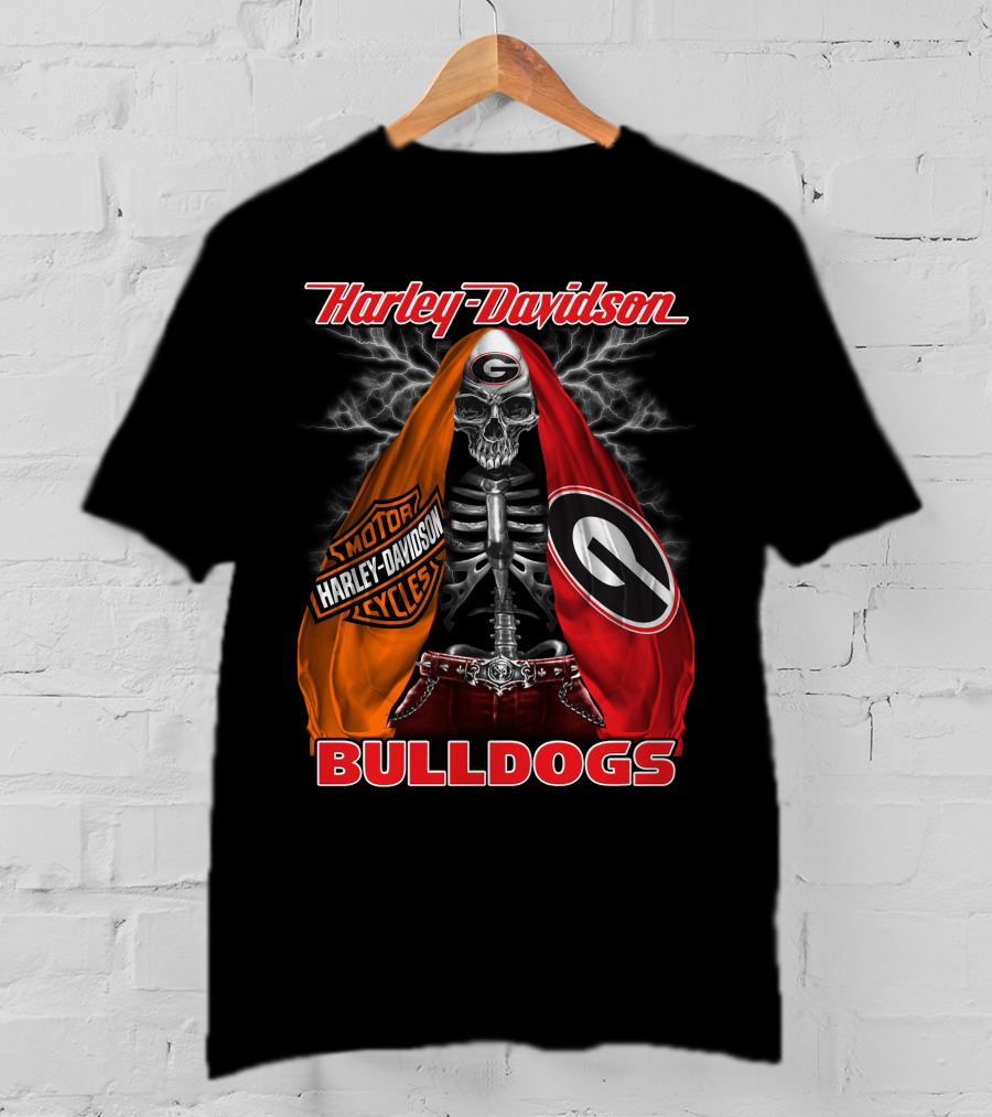 Harley Davidson Georgia Bulldogs Skeleton Lightning Motorcycles T-Shirt