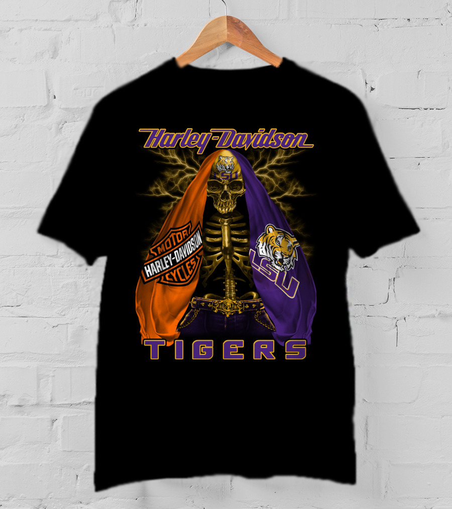 Harley Davidson Lsu Tigers Skeleton Motorcycles T-Shirt
