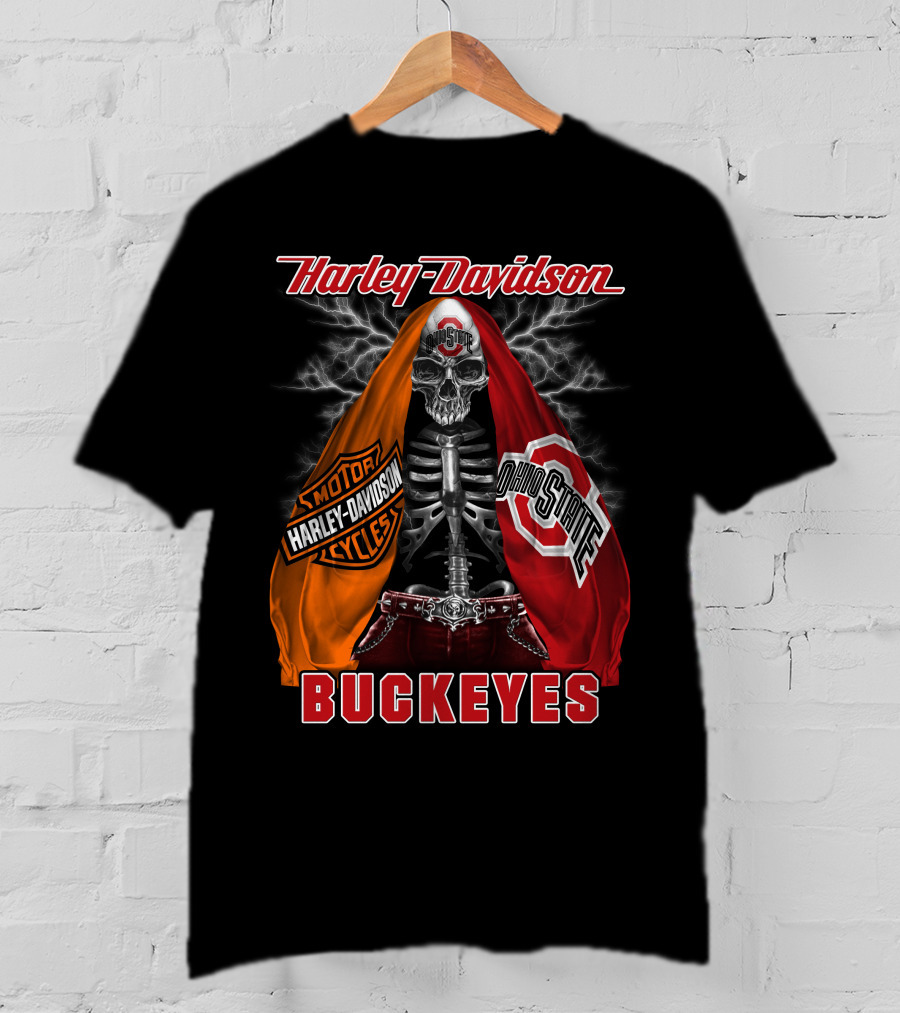 Harley Davidson Ohio State Buckeyes Skeleton Motocycles T-Shirt