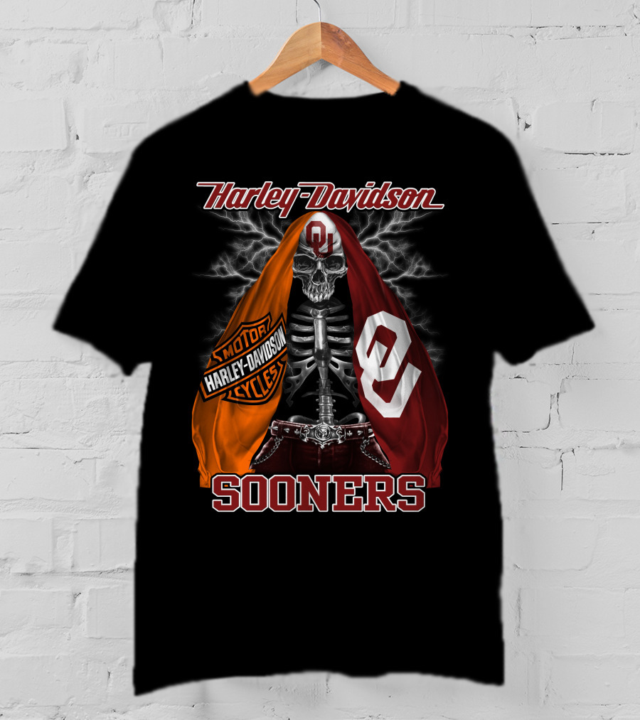 Harley Davidson Oklahoma Sooners Skeleton Thunderbolt T-Shirt