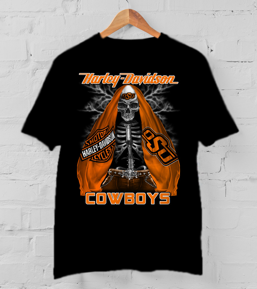 Harley Davidson Oklahoma State Cowboys Skeleton Osu Motorcycle T-Shirt