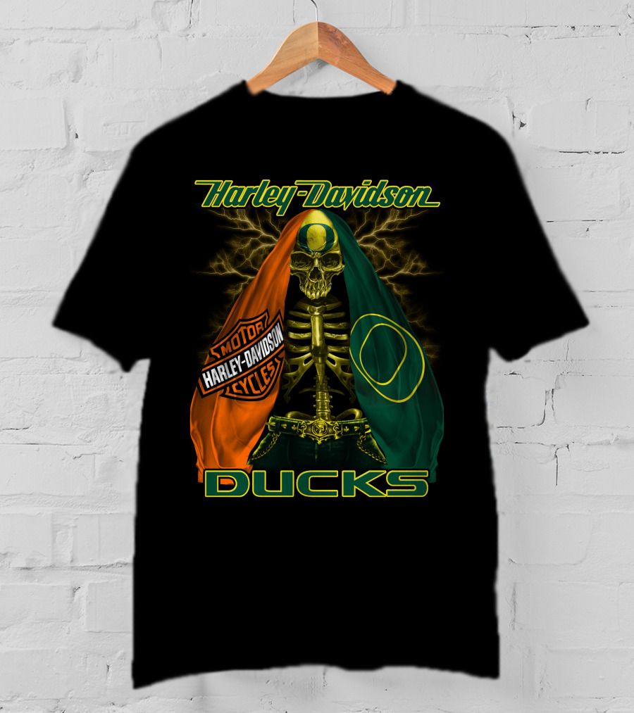 Harley Davidson Motorcycles Ducks Oregon Skeleton T-Shirt