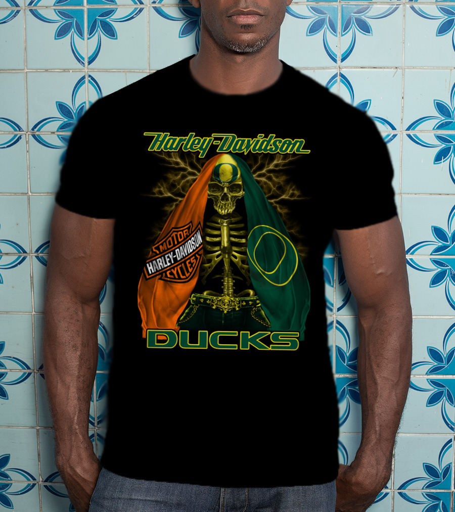 Harley Davidson Motorcycles Ducks Oregon Skeleton T-Shirt