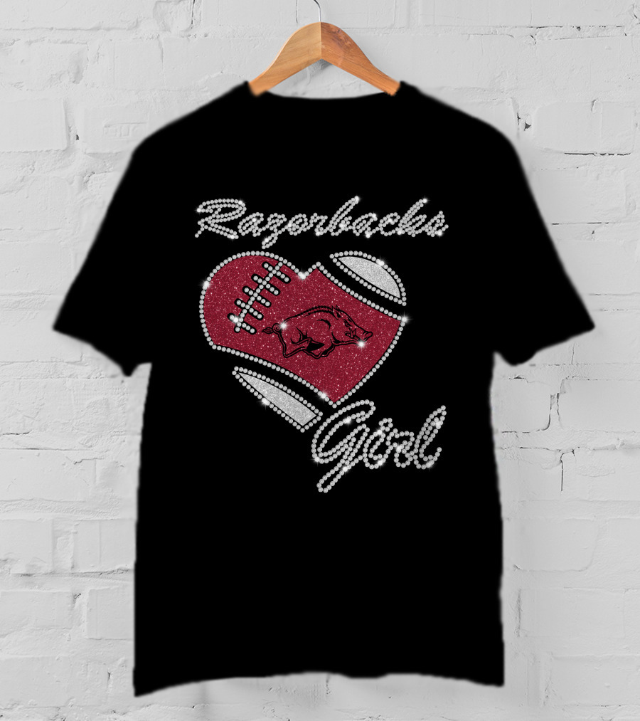 Razorbacks Girl Heart Football T-Shirt