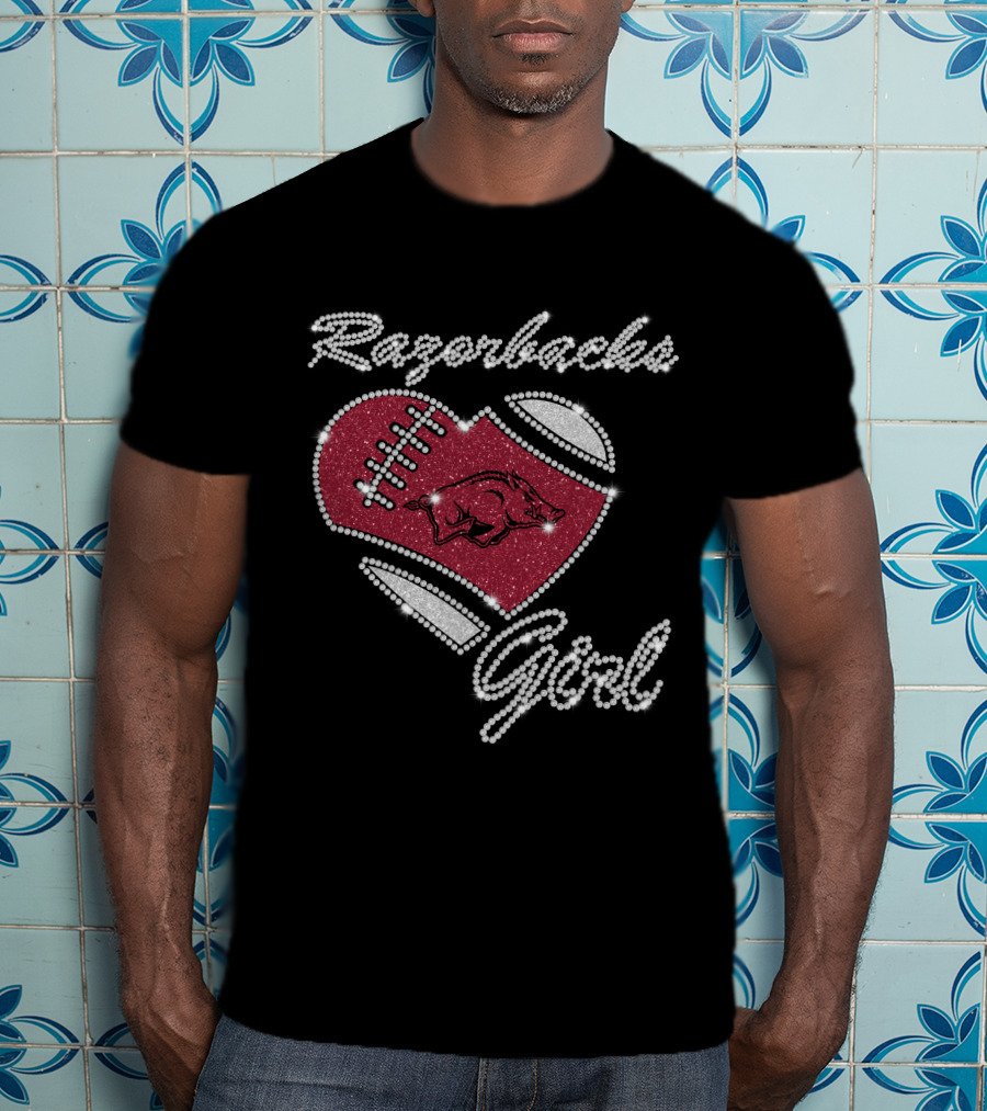 Razorbacks Girl Heart Football T-Shirt